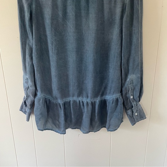Women's Blue Button-Up Ruffle Top - Picture 9 of 10